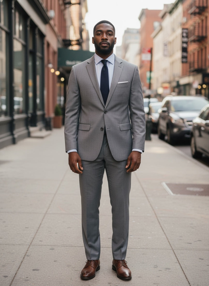 40 New Style Concept Gray Polyester Blend Solid Size 40 Suit