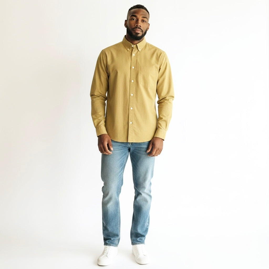 Size L Giorgio Bissoni Gold Cotton Blend Solid Long Sleeve Shirt