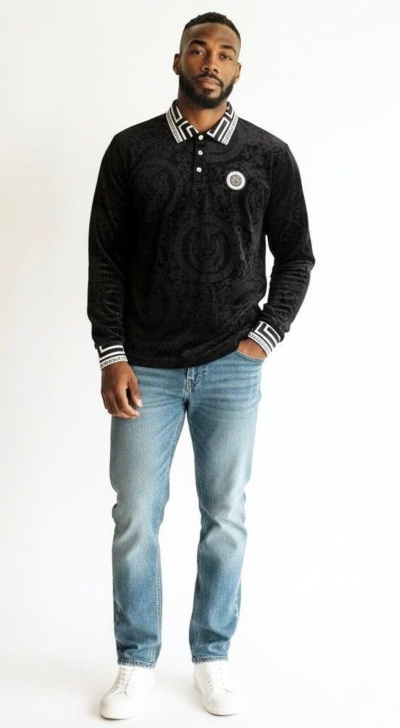 Size M Suslo Couture Black/White Polyester Blend Long Sleeve Shirt
