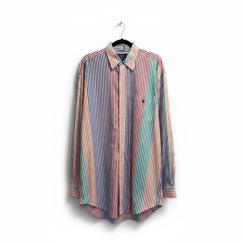 Size XL/Tall RALPH LAUREN Multi-Color Cotton Stripes Long Sleeve Shirt