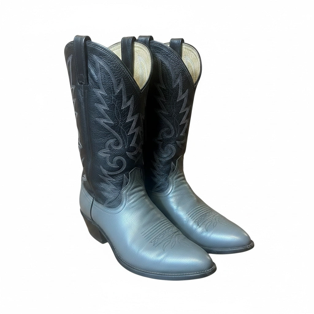 Shoe Size 9.5 J. Chrsholm Gray/Black Leather Two Tone Cowboy Boots