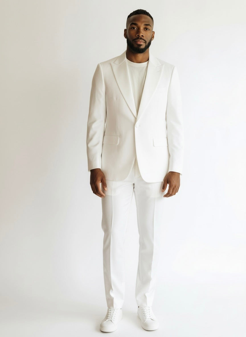 46 Imperial White Wool Solid Size 46 Suit