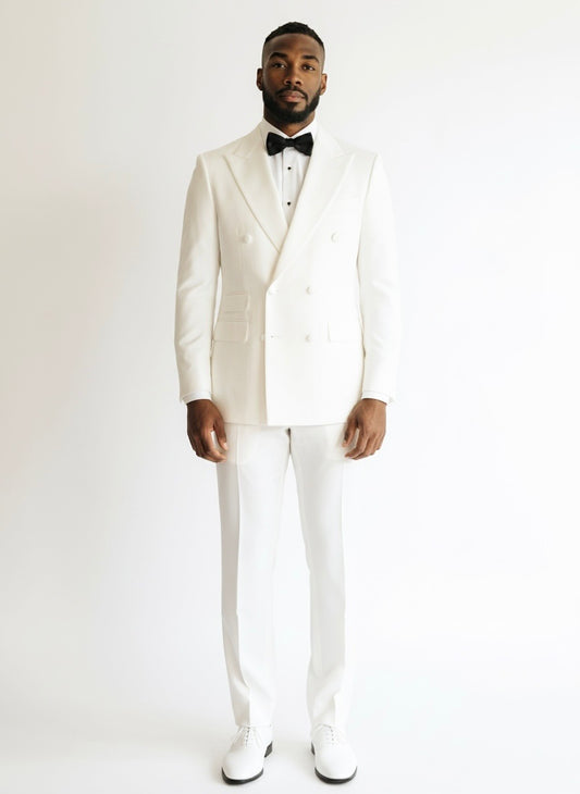 38 Imperial White Wool Solid Size 38 Double Breast Suit