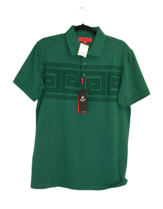 Pavini Green Cotton Blend Venetian Greek Short Sleeve Pullover
