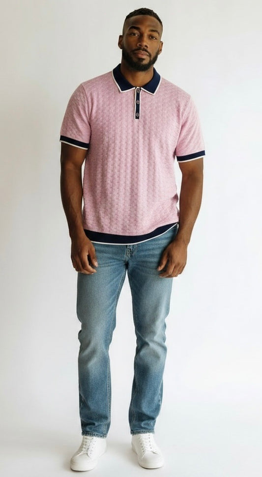 Prestige Pink/Blue Rayon Blend Print Short Sleeve Pullover