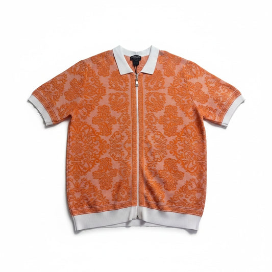 Prestige Orange Rayon Blend Floral Print Short Sleeve Pullover Zip up