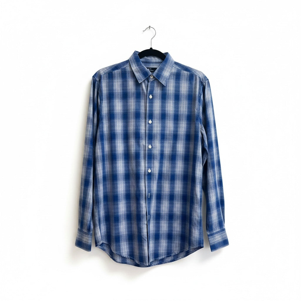 Size S John Ashford Blue/Gray Cotton Blend Checkered Long Sleeve Shirt