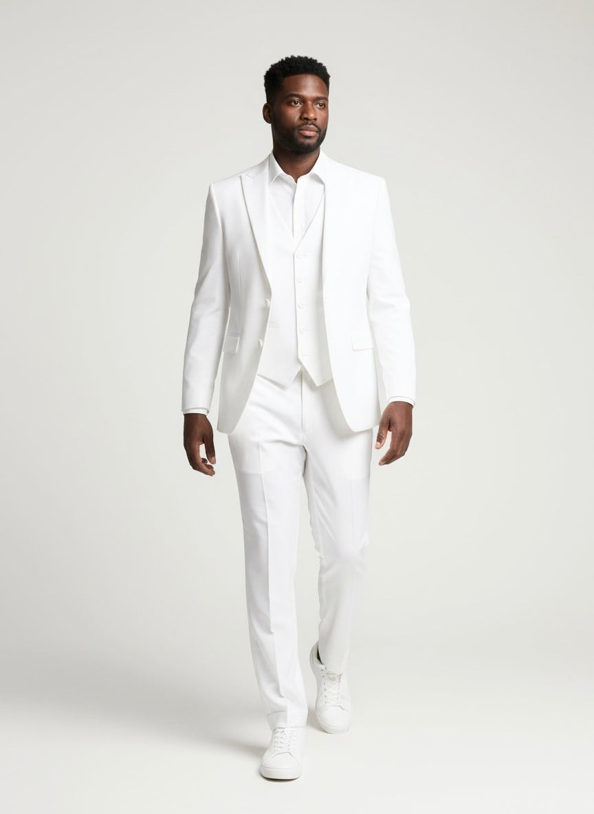 53 Bocaccio White Polyester Blend Solid Size 53 Suit