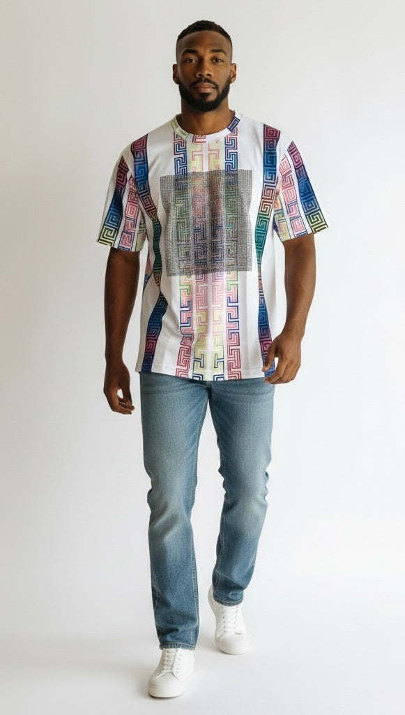 Prestige Multi-Color Rayon Blend Venetian Greek Short Sleeve Pullover