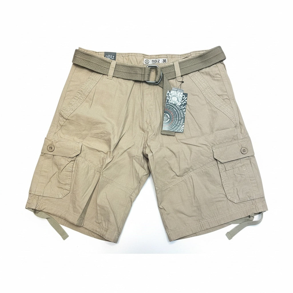 Noiz Khaki Cotton Solid Shorts