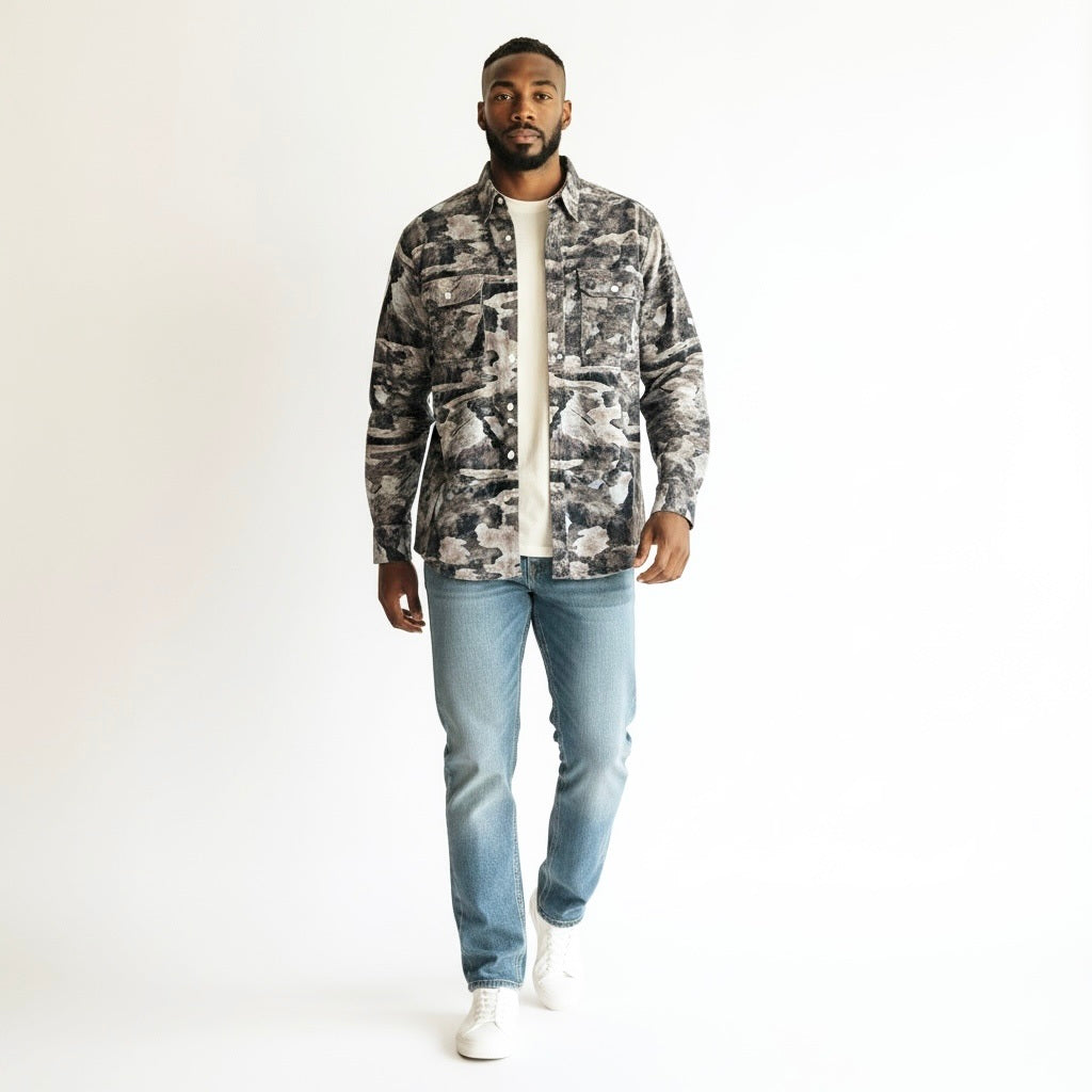 Size L Mark Ecko Black/Beige Cotton Blend Abstract Long Sleeve Shirt