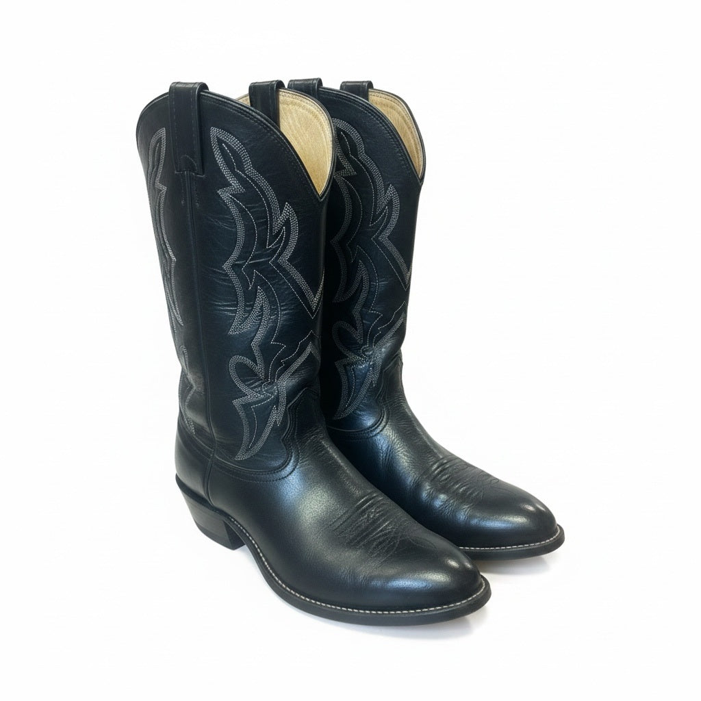 Shoe Size 11 J. Chrsholm Black/Silver Leather Print Cowboy Boots