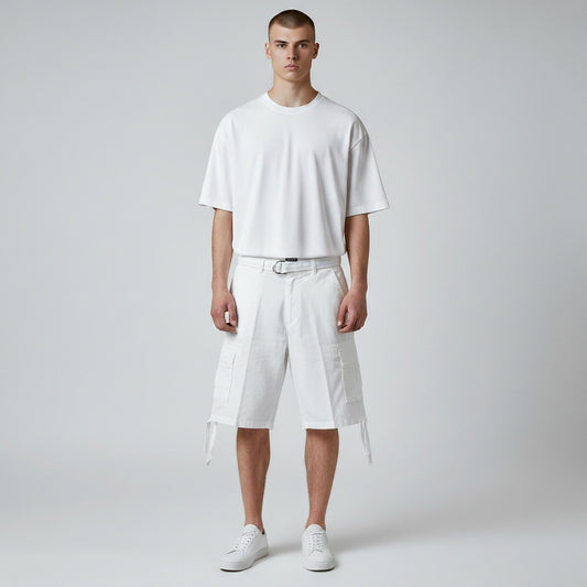 Size 32 Town 47 White Linen Cargo Shorts