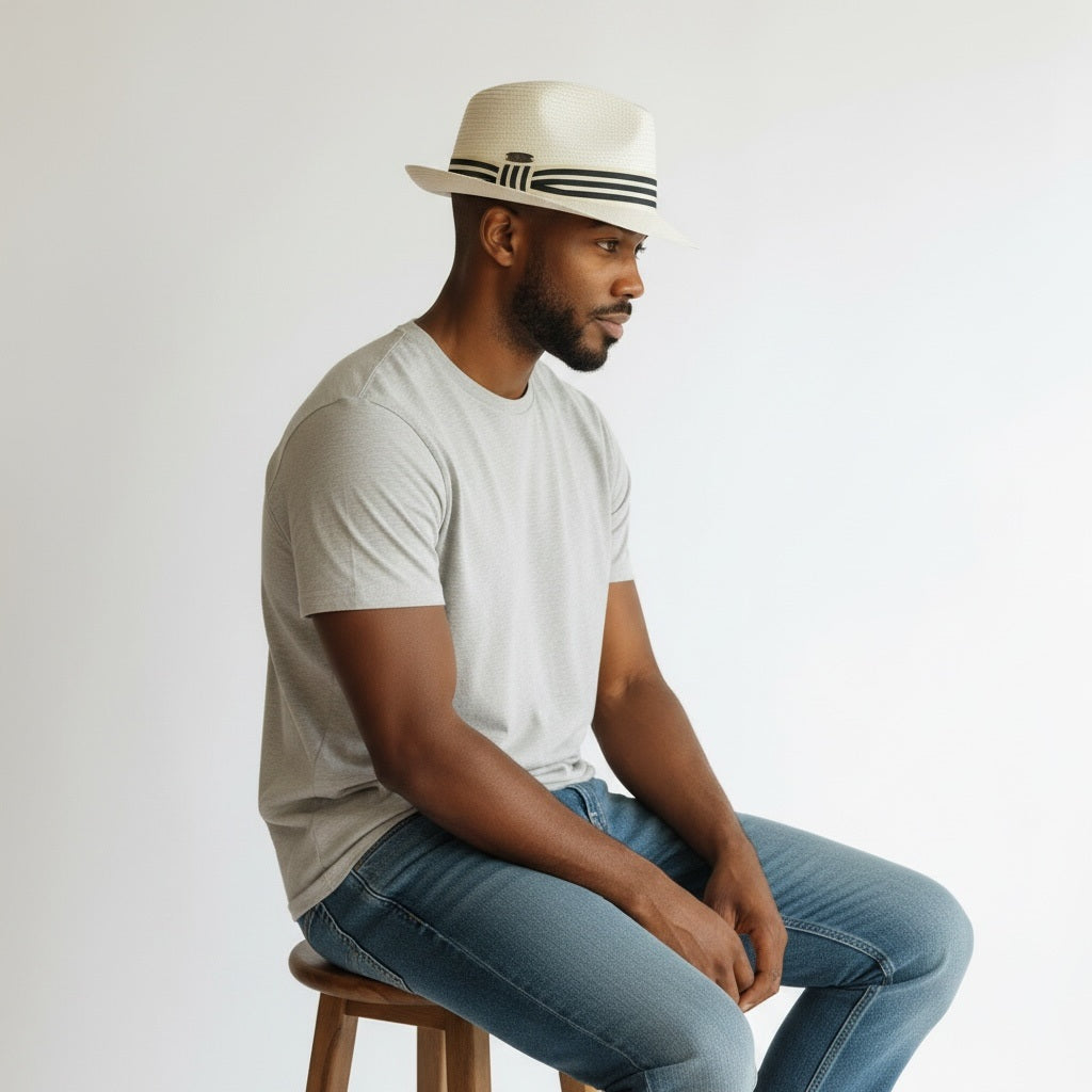 Tidal Tom Cream/Tan Straw Two Tone Size M/L Straw Hats