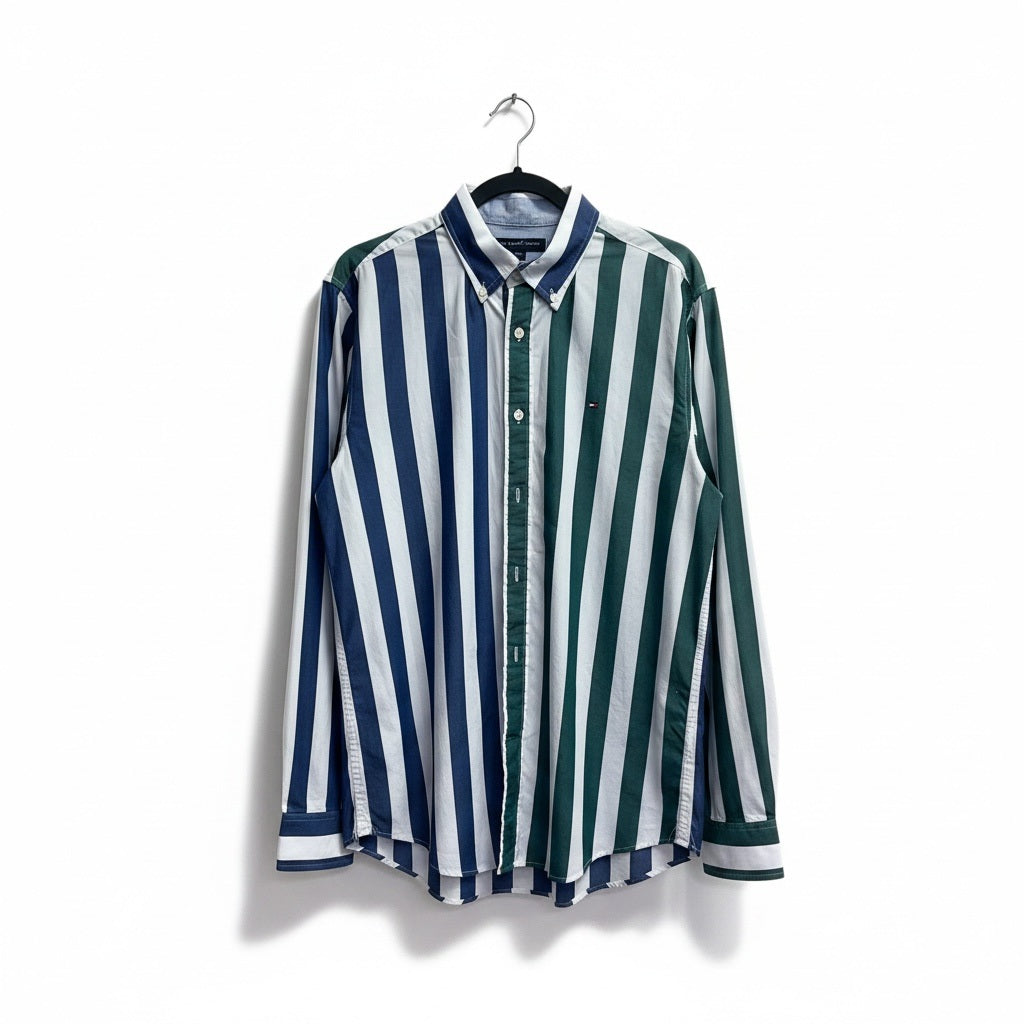 Size M Tommy Hilfiger Blue/Green/White Cotton Long Sleeve Button Down