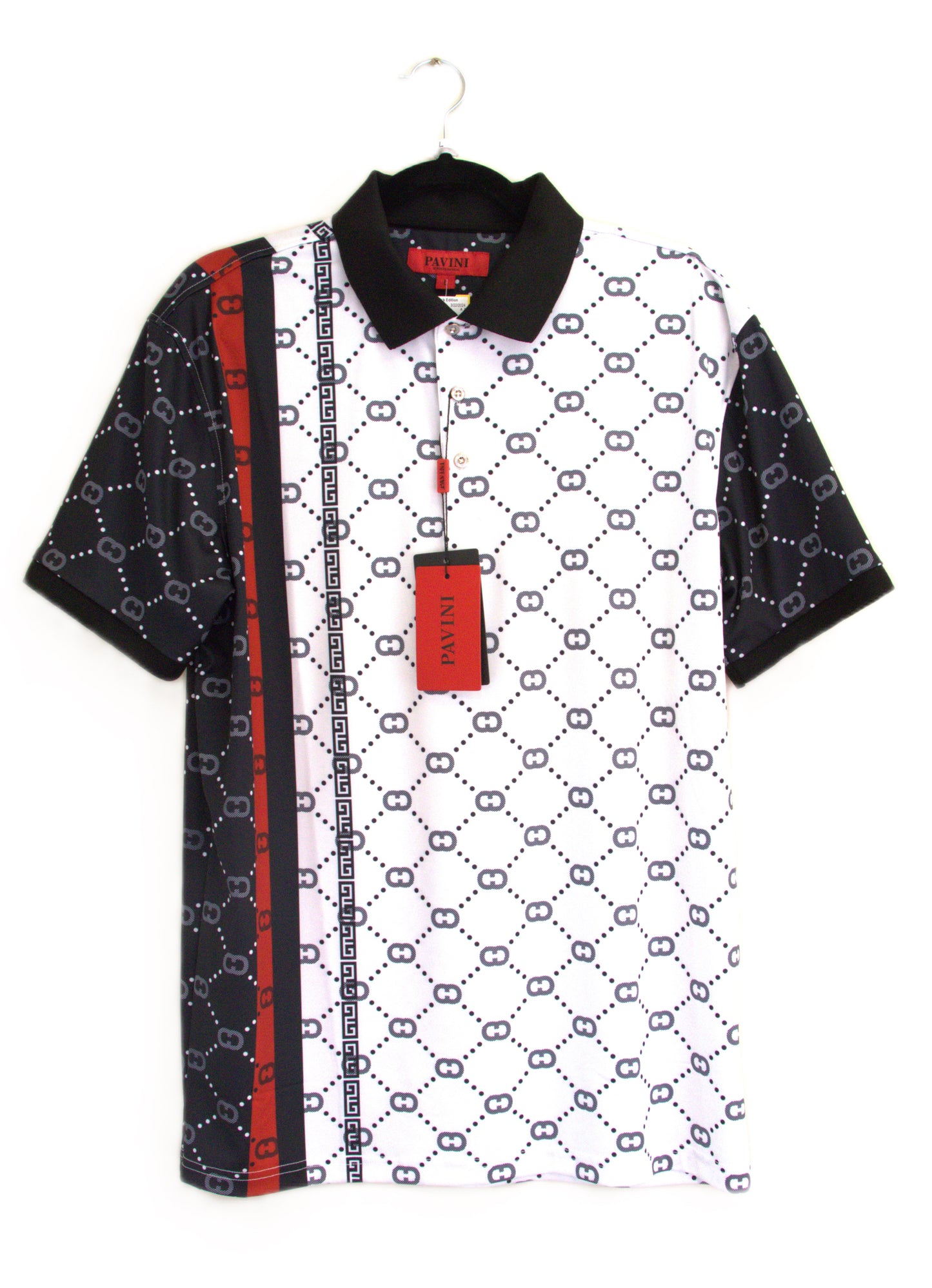 Pavini Black/Red /white Cotton Blend Venetian Greek Short Sleeve Pullover