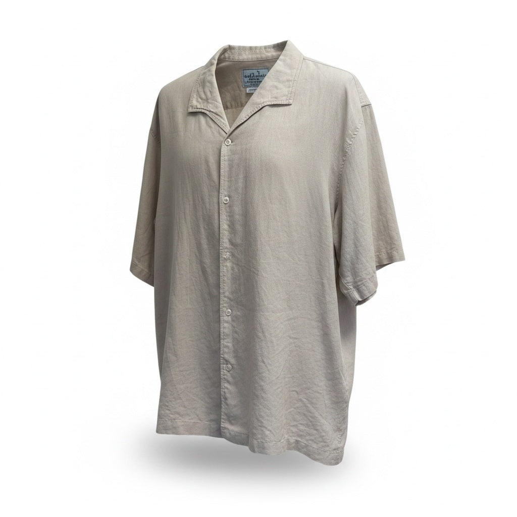 Size 3XL Leurenier Tan Linen Solid Short Sleeve Shirt