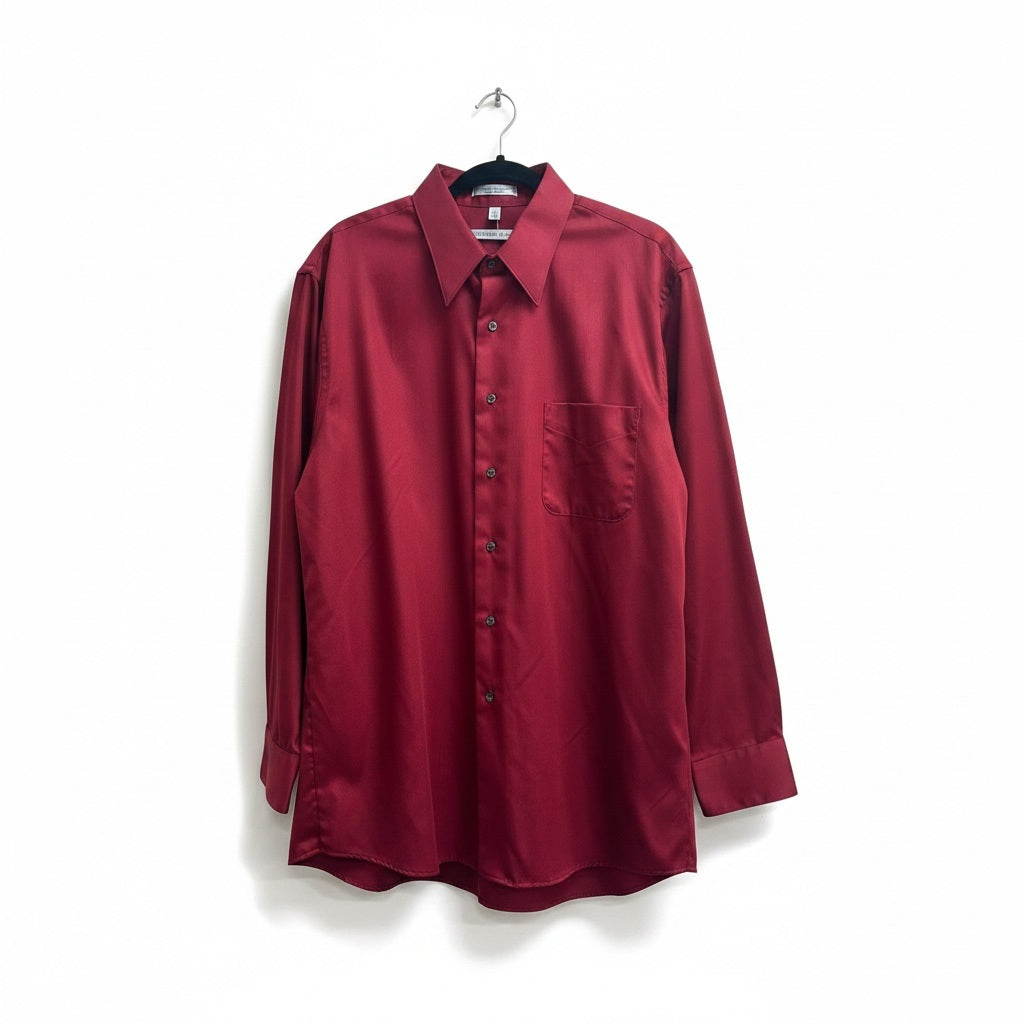 Size 17 1/2  34/35 Geoffrey Beene Shiny Red Tint Solid Long Sleeve Button Down