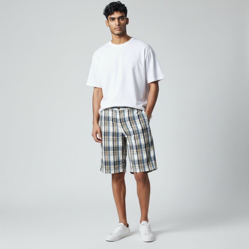 Size 42 Izod Blue/Black Print Cotton Square Stripes Shorts