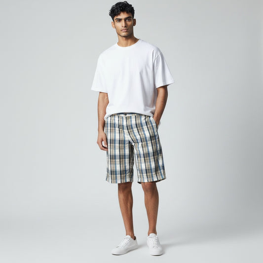 Size 42 Izod Blue/Black Print Cotton Square Stripes Shorts