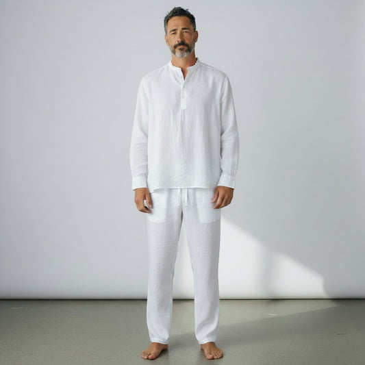 Size XXL Universal Thread White Linen Blend Solid Two Piece Casual Set