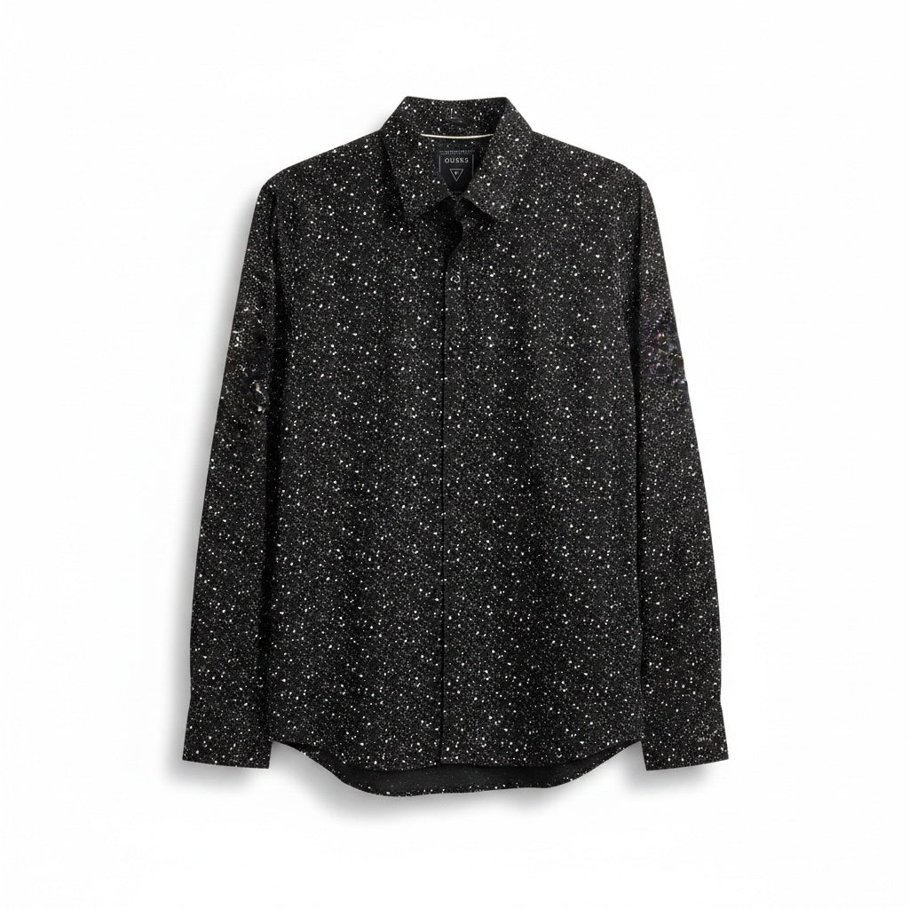 Size S Guess Black/White Cotton Blend Polka Dot Long Sleeve Shirt