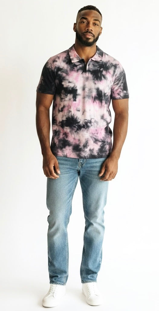 Size L Prestige Black/Pink Cotton Splash Short Sleeve Shirt