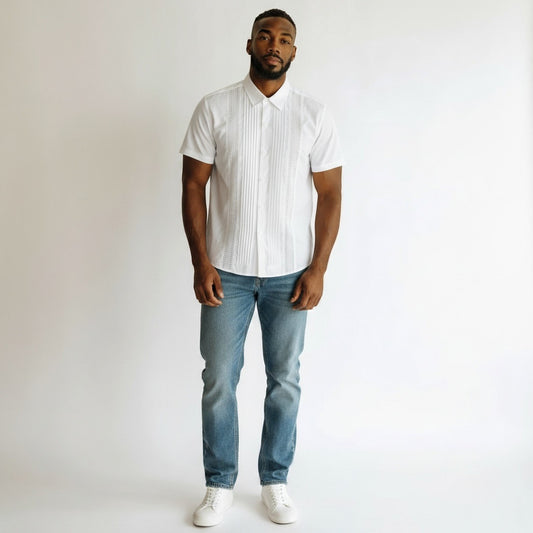 Size XL NXT White Cotton Design Pattern Short Sleeve Collar Shirt