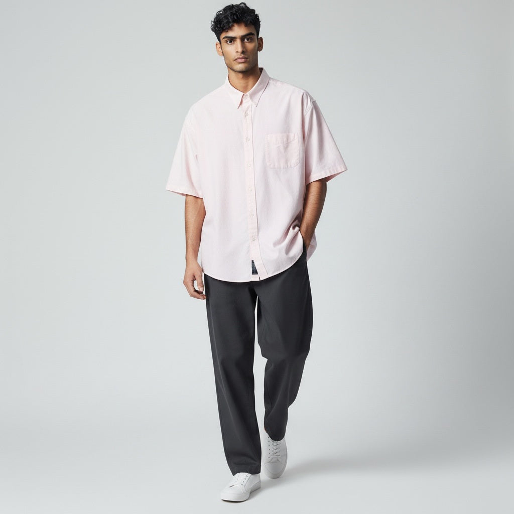 Size 20 Tall MensWear Peach Cotton Blend Solid Short Sleeve Button Down