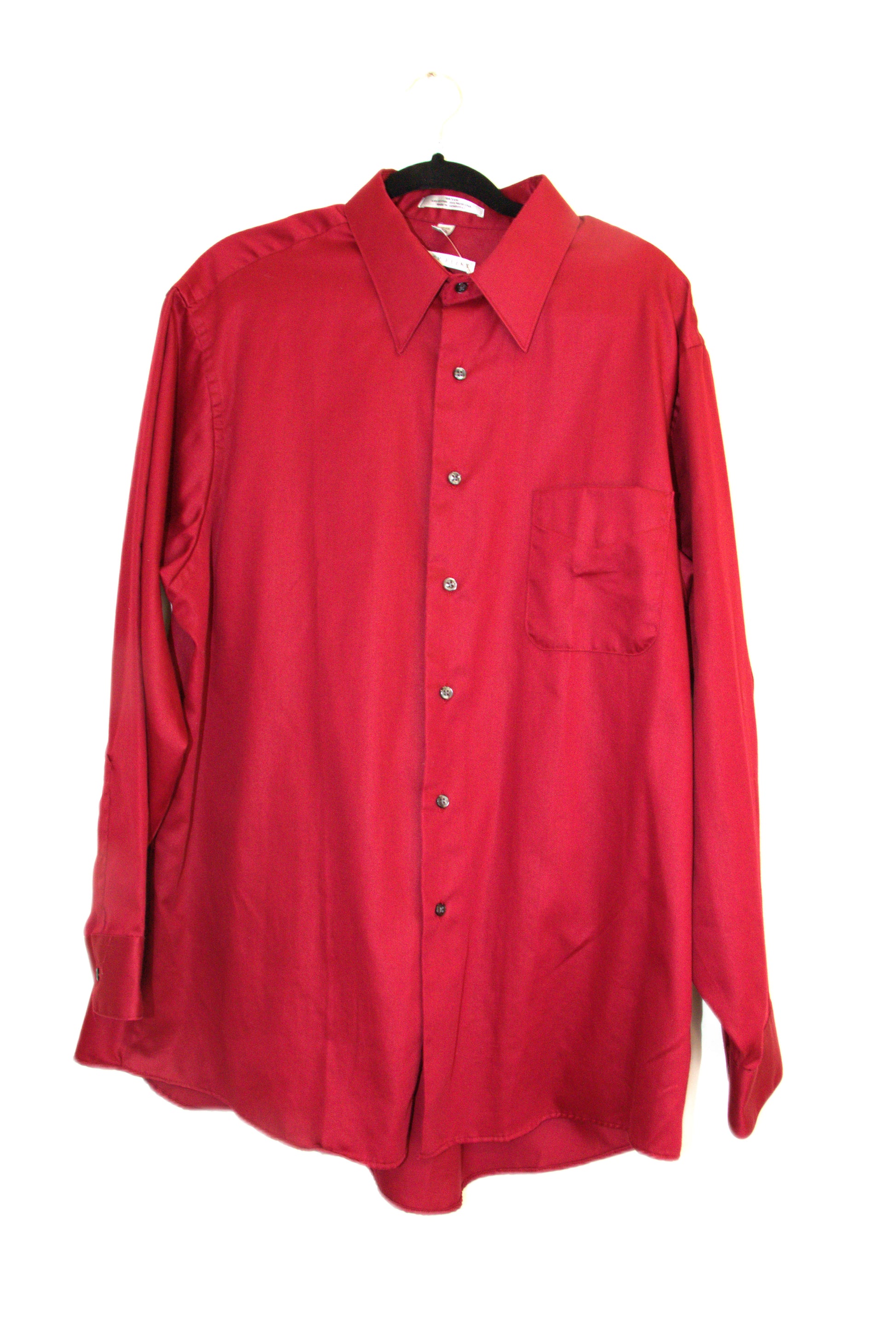 Size 17 1/2 34/35 Geoffrey Beene Shiny Red Tint Solid Long Sleeve Button Down Rat Pack Edition Size 17 1/2 34/35 Geoffrey Beene Shiny Red Tint Solid Long Sleeve Button Down Rat Pack Edition