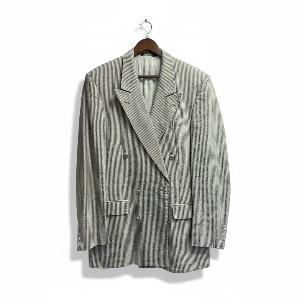 40L Haspel Cream/Tan Linen Stripes Size 40L Double Breast Suit