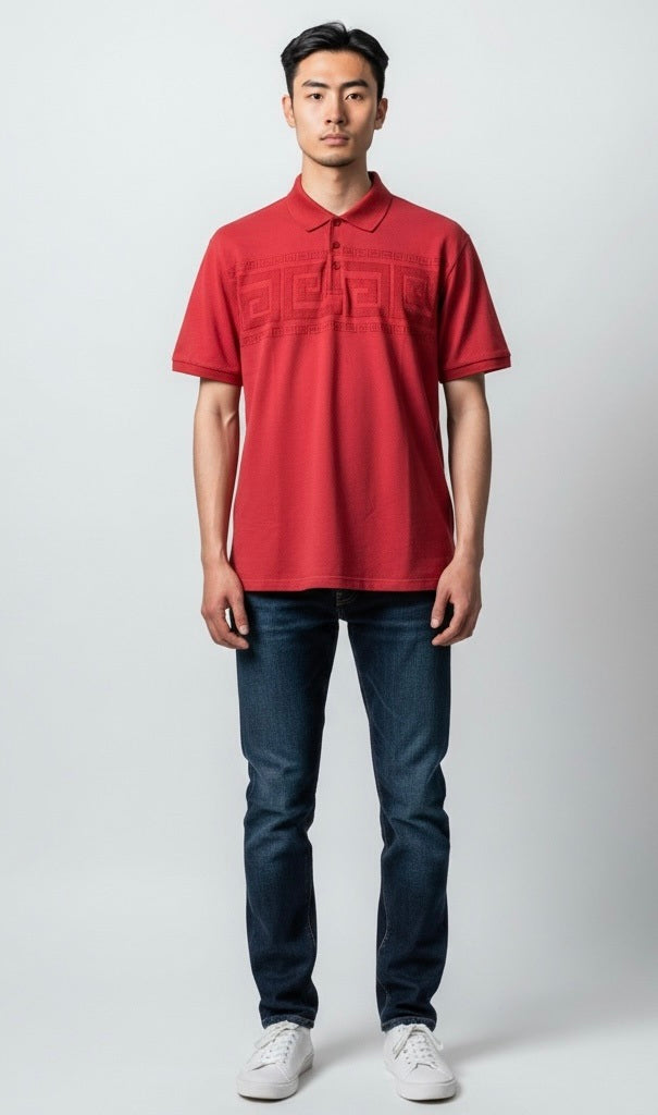 Pavini Red Cotton Blend Venetian Greek Short Sleeve Pullover