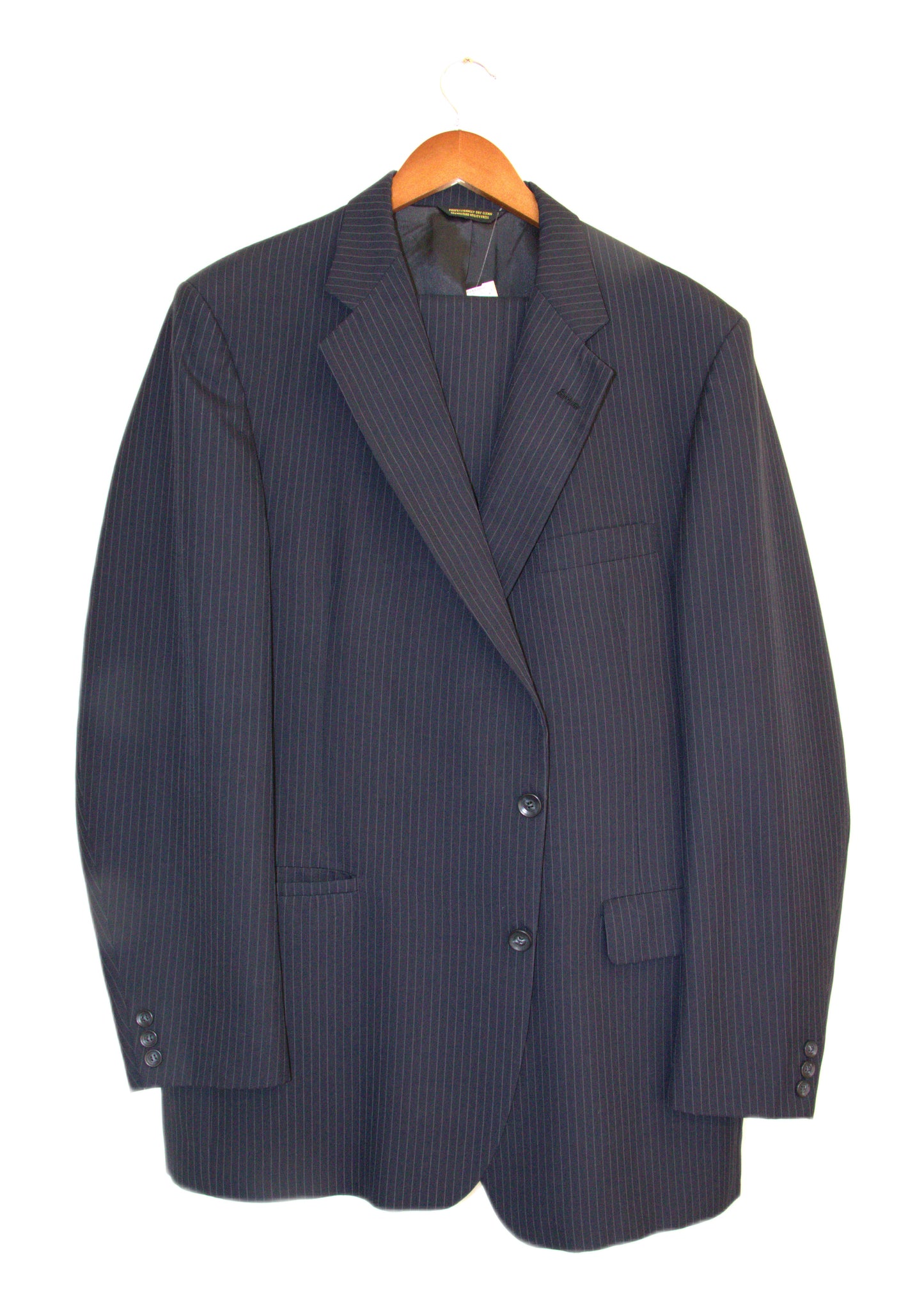 48R FITZGERALD Dark Blue Polyester Blend Stripes Size 48R Suit