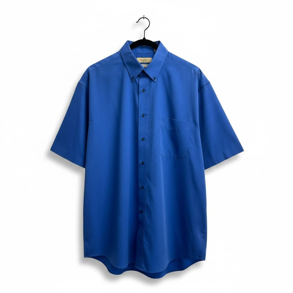 Size XL Turnbury Dark Blue Cotton Solid Short Sleeve Button Down