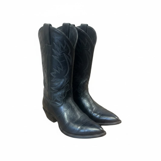 Shoe Size 11 SAGE Black Leather Floral Print Cowboy Boots