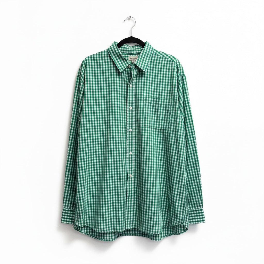 Size XL Haggars Green/White Cotton Checkered Long Sleeve Shirt