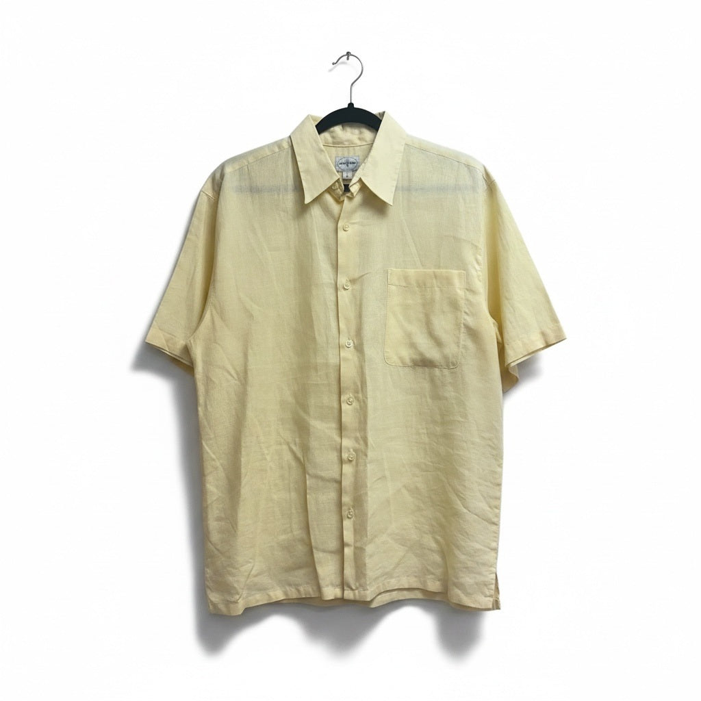 Size M LINEA UOMO Yellow Linen Solid Short Sleeve Shirt