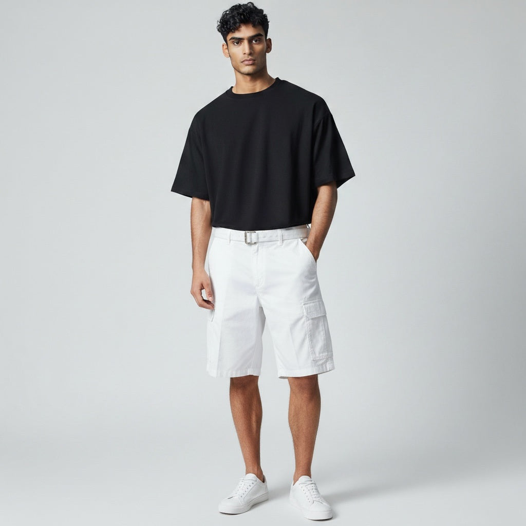 Noiz White khaki Cotton Solid Shorts