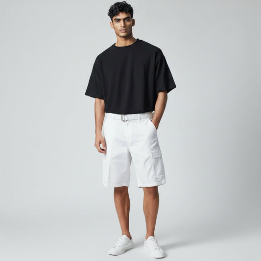 Noiz White khaki Cotton Solid Shorts