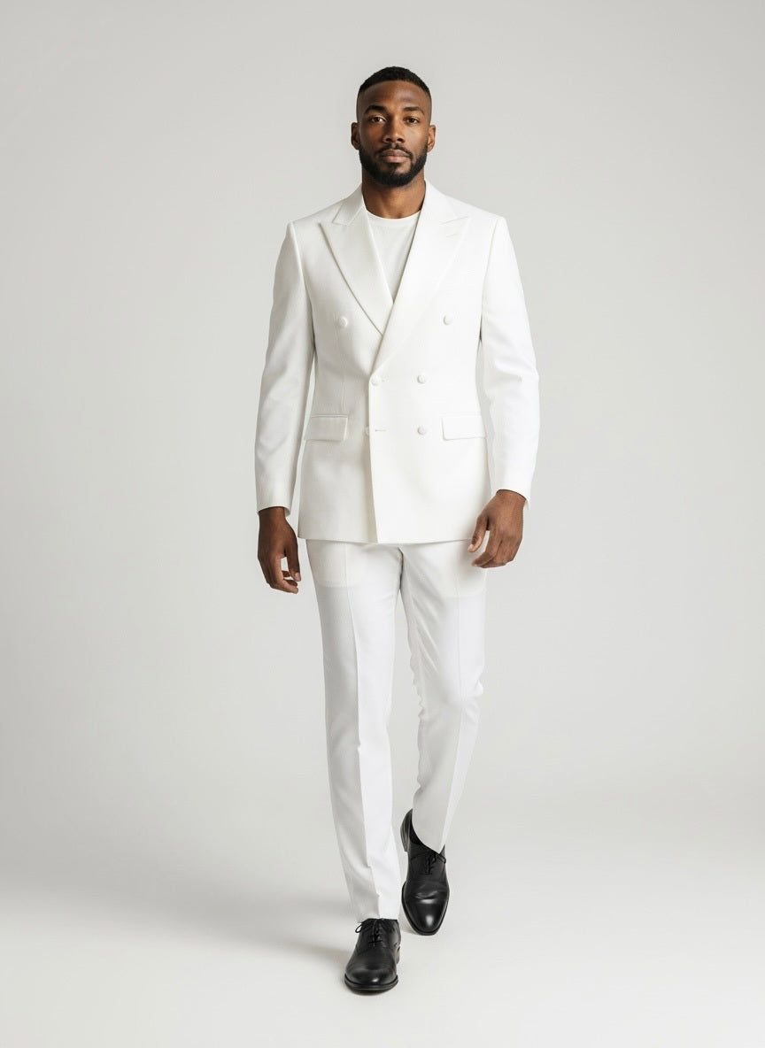 38 Imperial White Wool Solid Size 38 Double Breast Suit