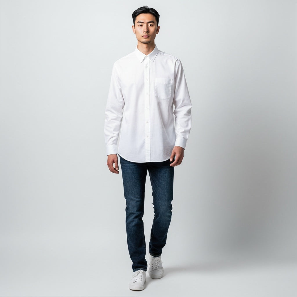 Size 18-18 1/2 Falls Creeks White Cotton Blend Solid Long Sleeve Button Down