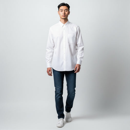 Size 18-18 1/2 Falls Creeks White Cotton Blend Solid Long Sleeve Button Down