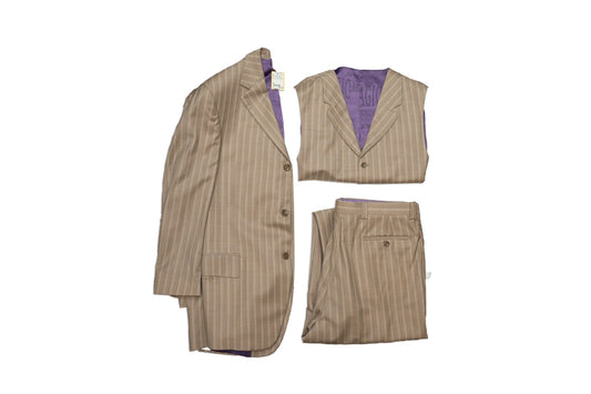 42 Earvin Magic Johnson Tan Wool Shadow Stripe Size 42 Suit