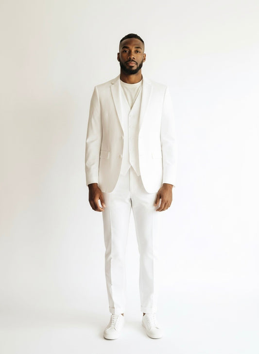 53 Bocaccio White Polyester Blend Solid Size 53 Suit