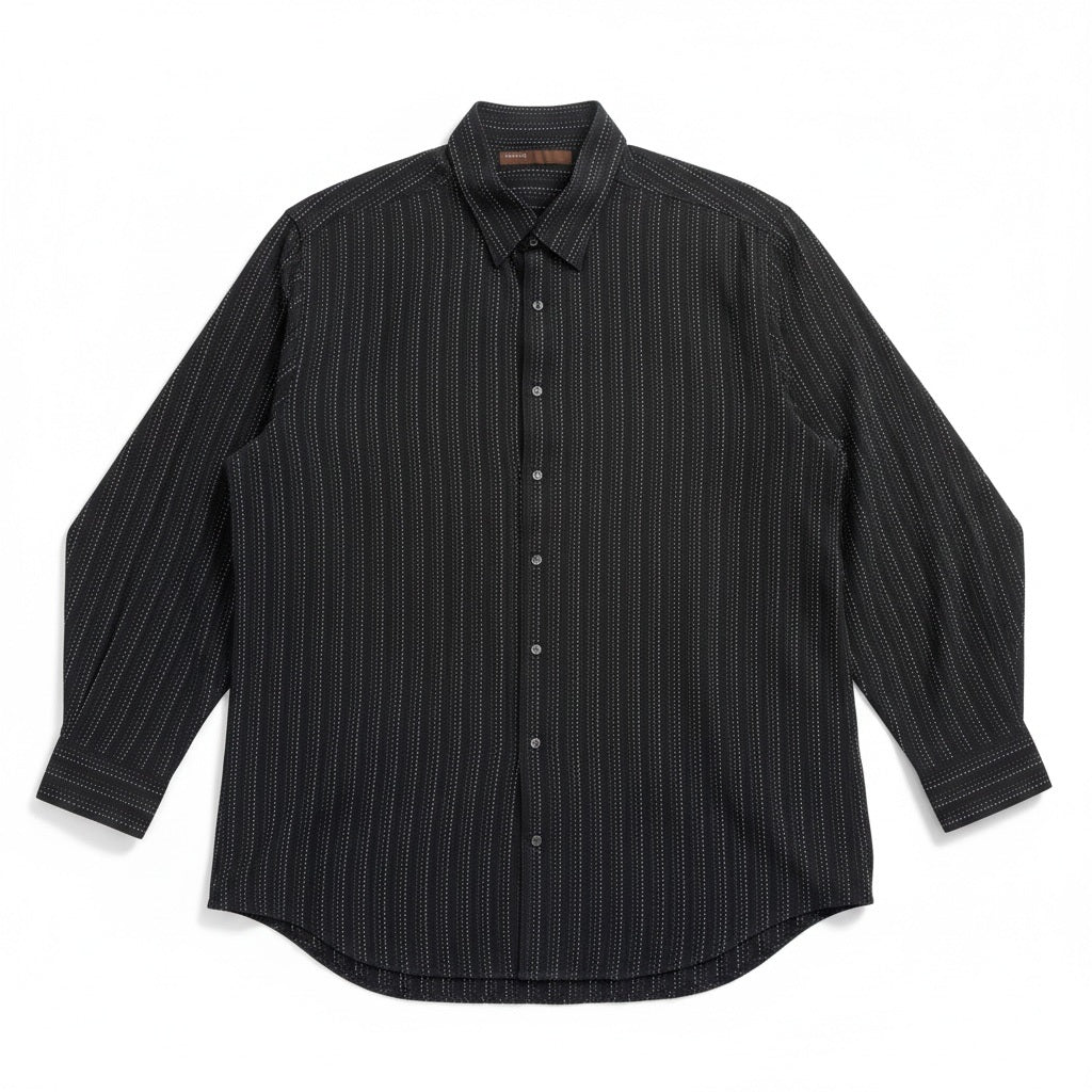 Size 4XL/Tall Perry Ellis Black/White Cotton Stripes Long Sleeve Shirt