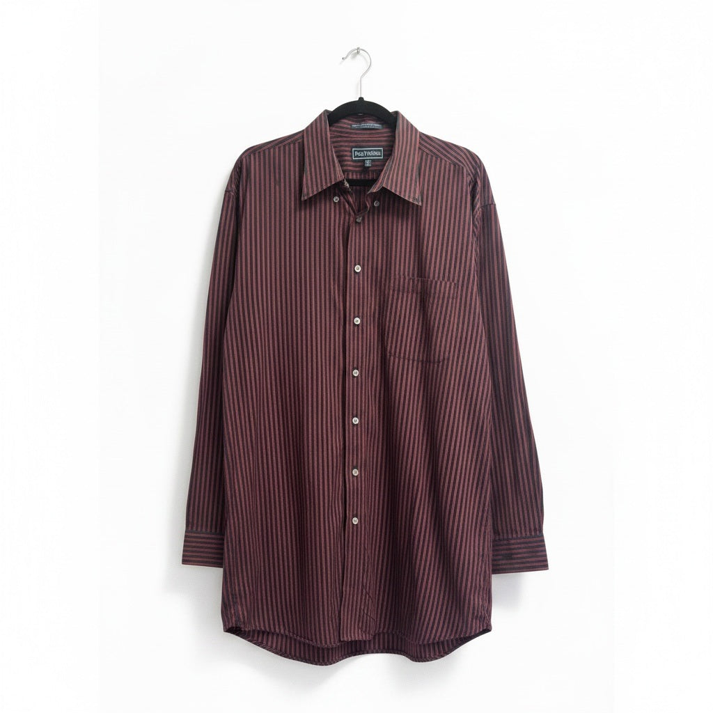 Size XXL Paul Fredrick Red/Black Cotton Stripes Long Sleeve Shirt
