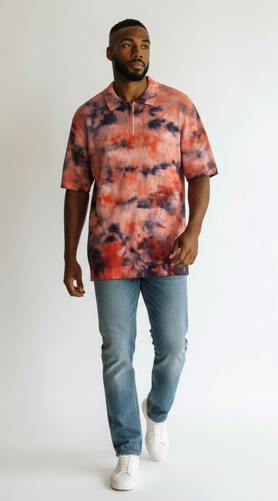 Size XL Prestige Black/Orange Cotton Splash Short Sleeve Shirt