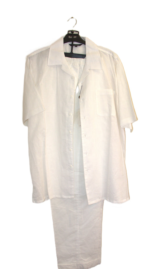 Large Bagazio White Linen Solid Size L Walking Suit