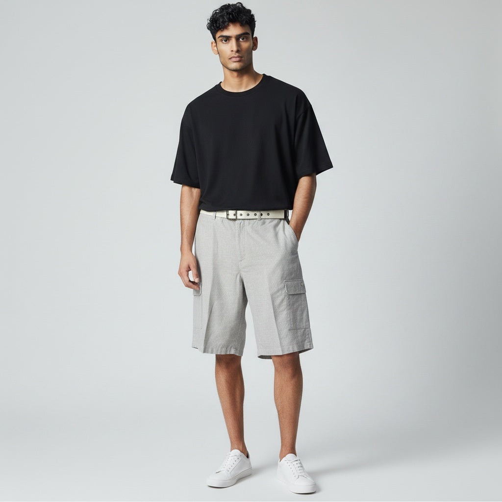 Size 44 V-Gass Tan Linen Stripes Shorts