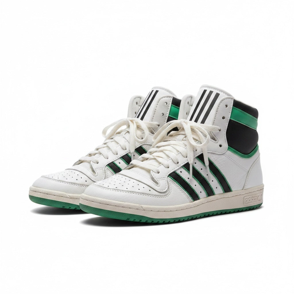 Shoe Size 10 Adidas White/Green Leather Patchwork Sneakers